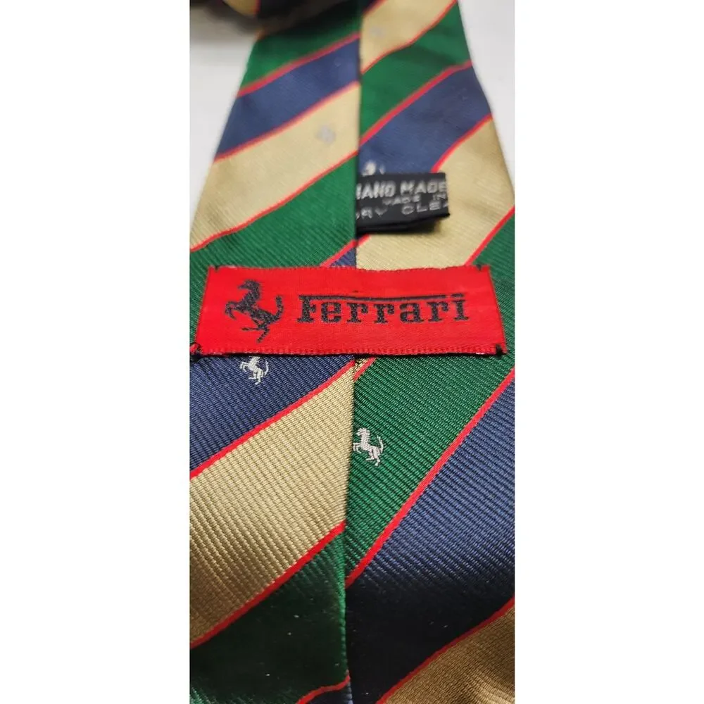 Ferrari Mens Silk Neck Tie Striped Repp Graphic‎ Hand Made Spain See Pics